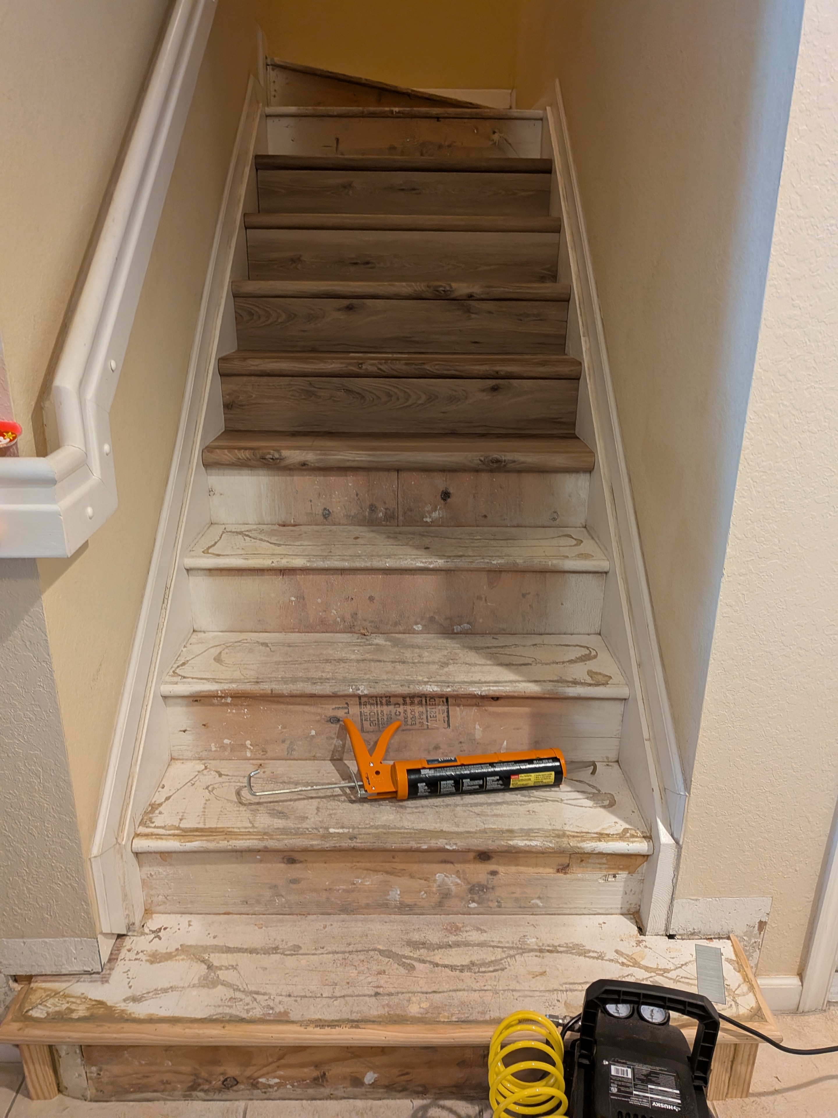 Wooden staircase renovation in progress